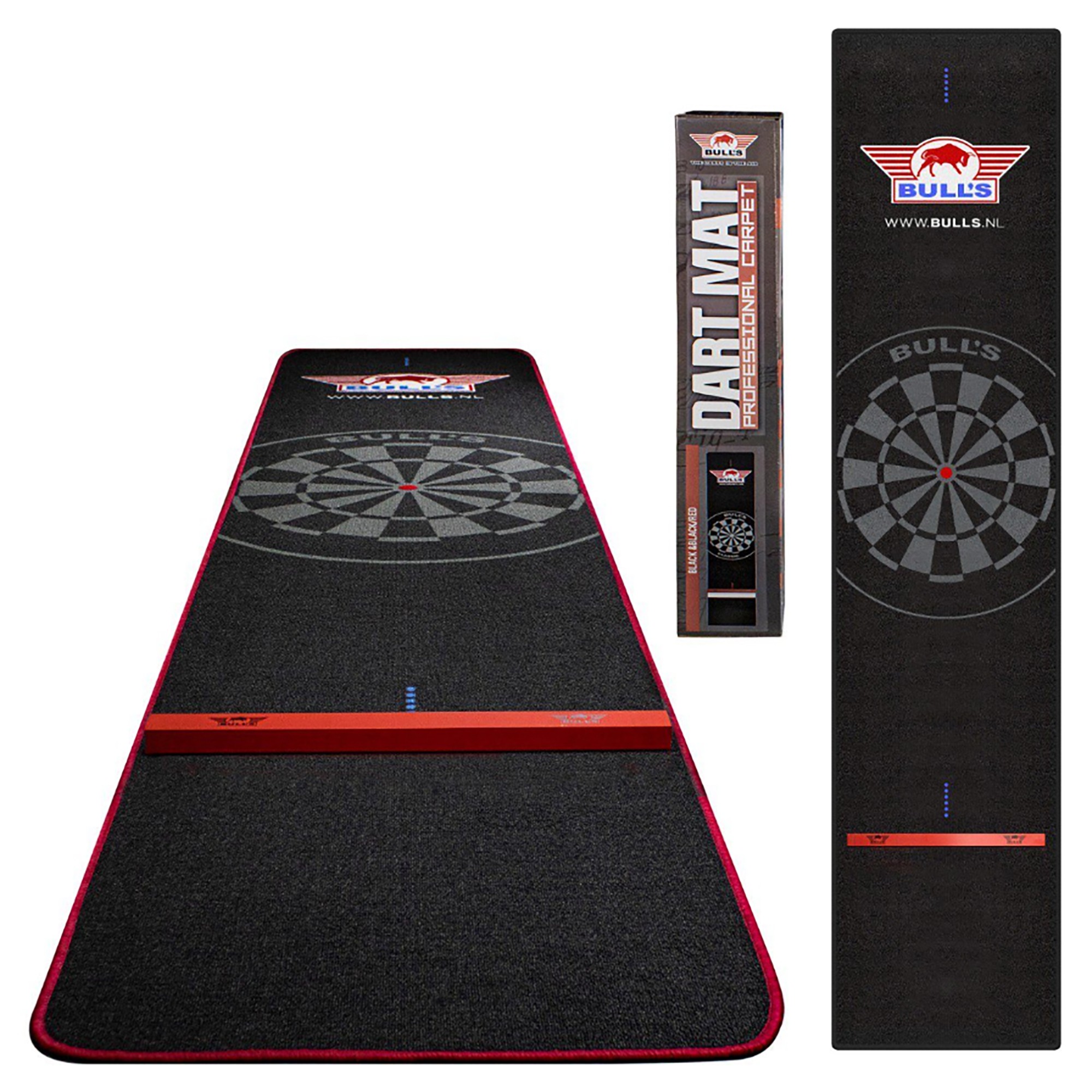 Bulls Teppich Dartteppich mit Oche, professionelle Dartmatte, schwarz rot, 300x60cm 1 Bulls Teppich Dartteppich mit Oche