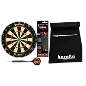 Winmau Blade 6 Dartboard Set mit Bull?s Thriller Steeldarts 23g und Dartmatte Karella Eco Star